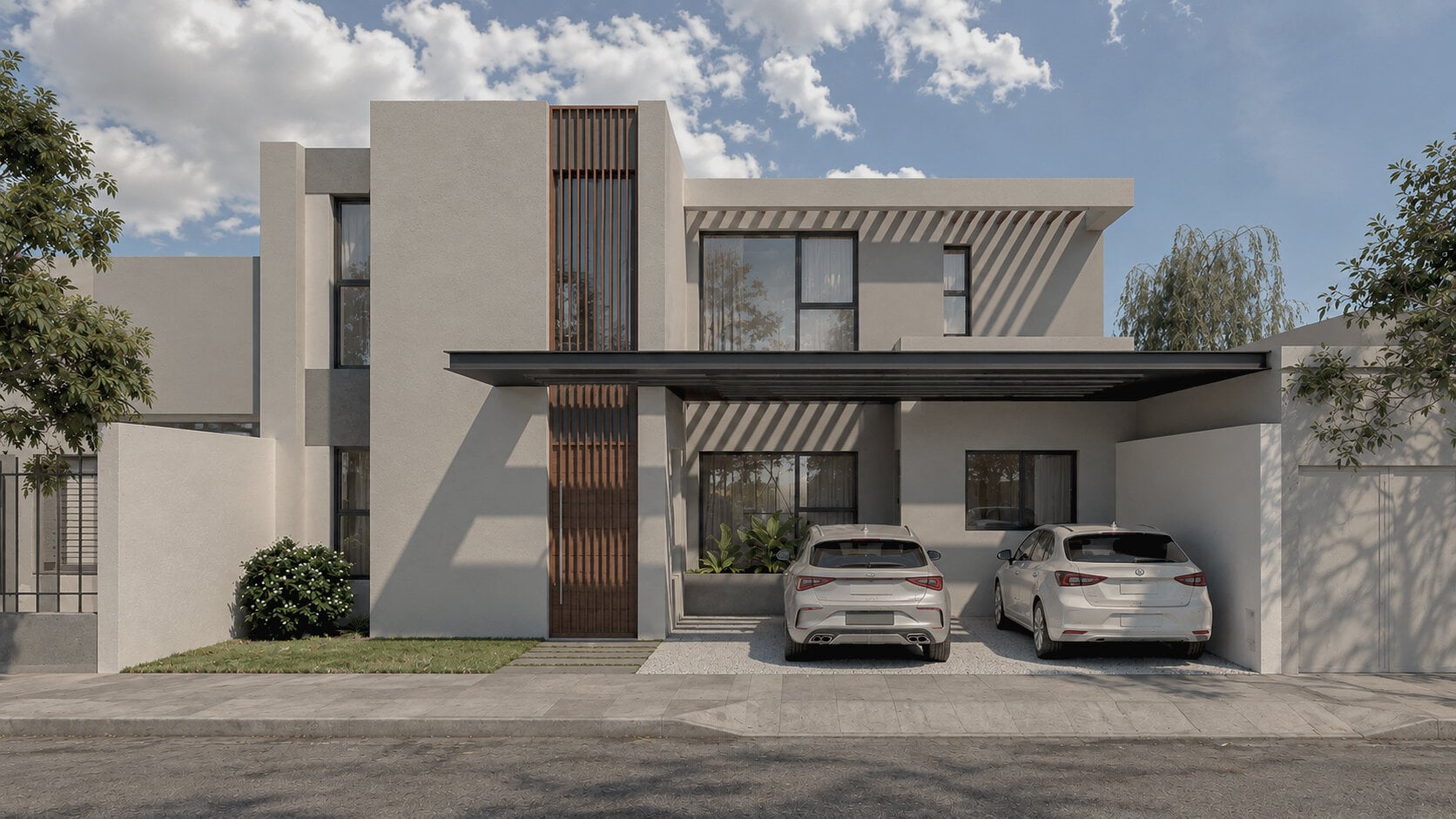 Fachada de vivienda con cochera